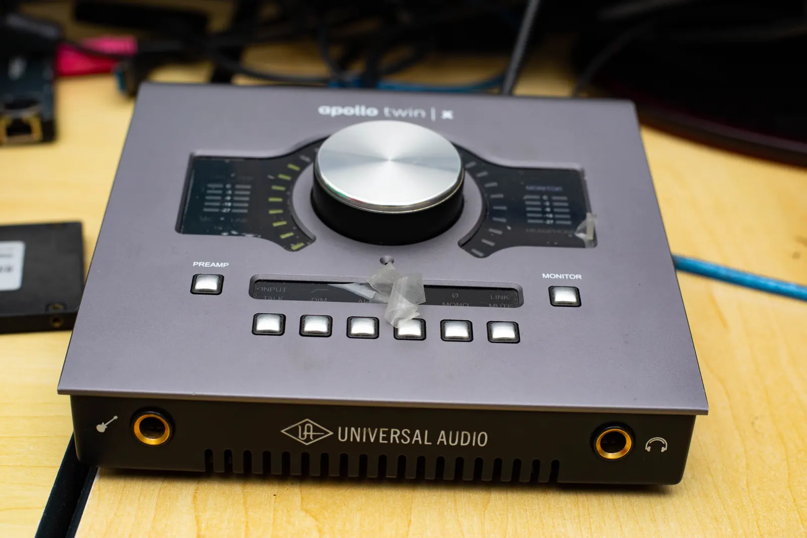 Universal Audio interface on the SN7 studio desk.