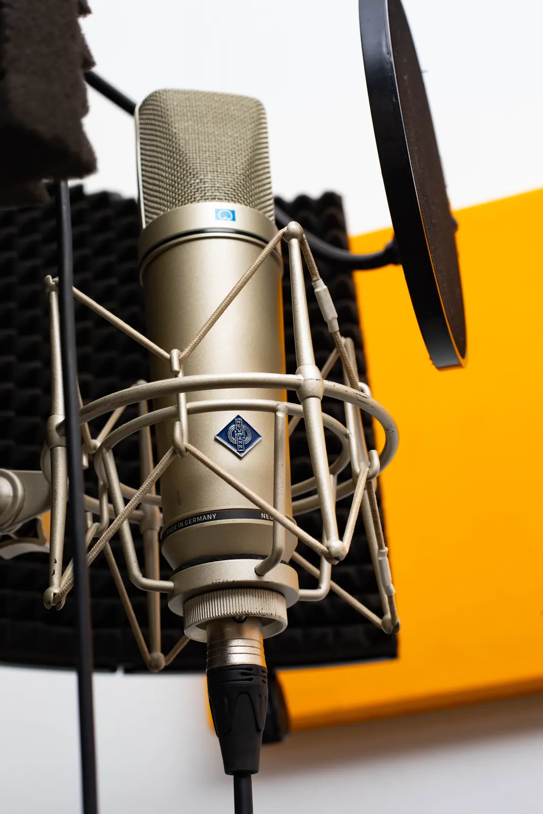 Large-diaphragm condenser microphone set up for a vocal at SN7 Studio Records.